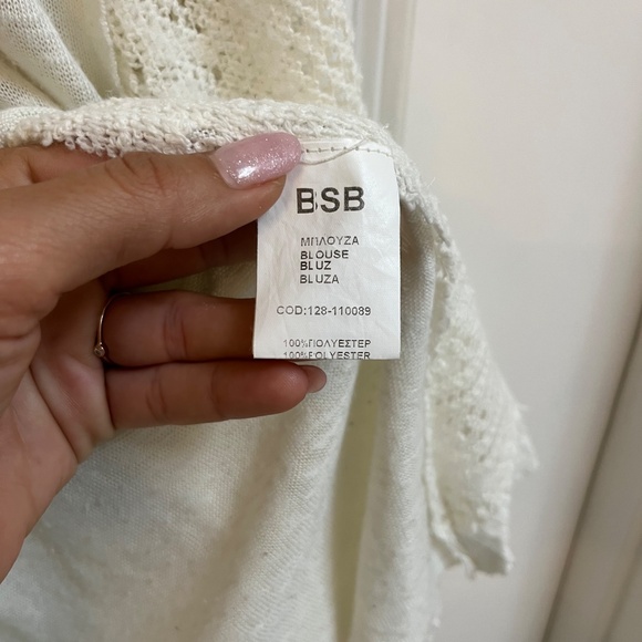 BSB White Long Sleeve Boho Crochet Panel Blouse, Size M - Picture 7 of 9